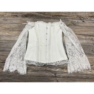 SZIVYSHI White Corset Lace Sleeves Bustier Waist Trainer Steam Punk LARGE